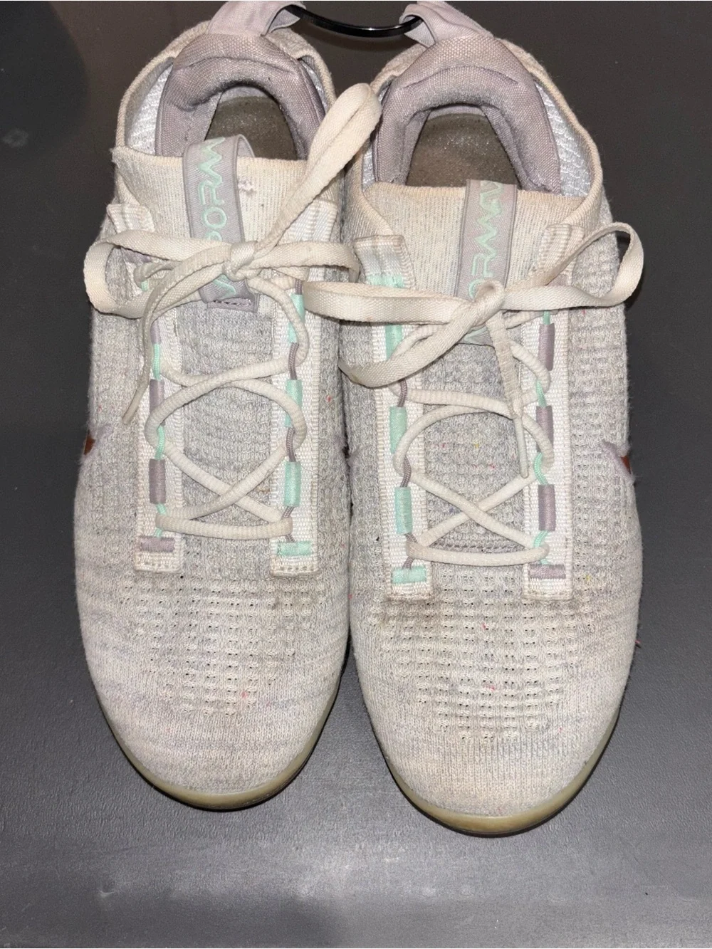 Nike Women's Light Gray Knit Sneakers with Mint Accents